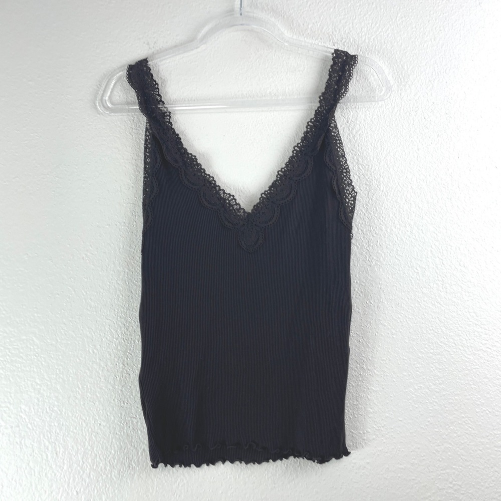Madewell Womens Ribbed Lace Trim V-Neck Tank Top Brown XL NW944 - Picture 2 of 7